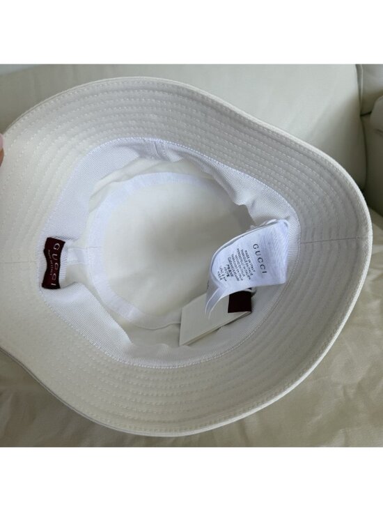 NWT GUCCI CANVAS BUCKET HAT WHITE LOGO Sz S 57 Cm 100% Authentic main image 5